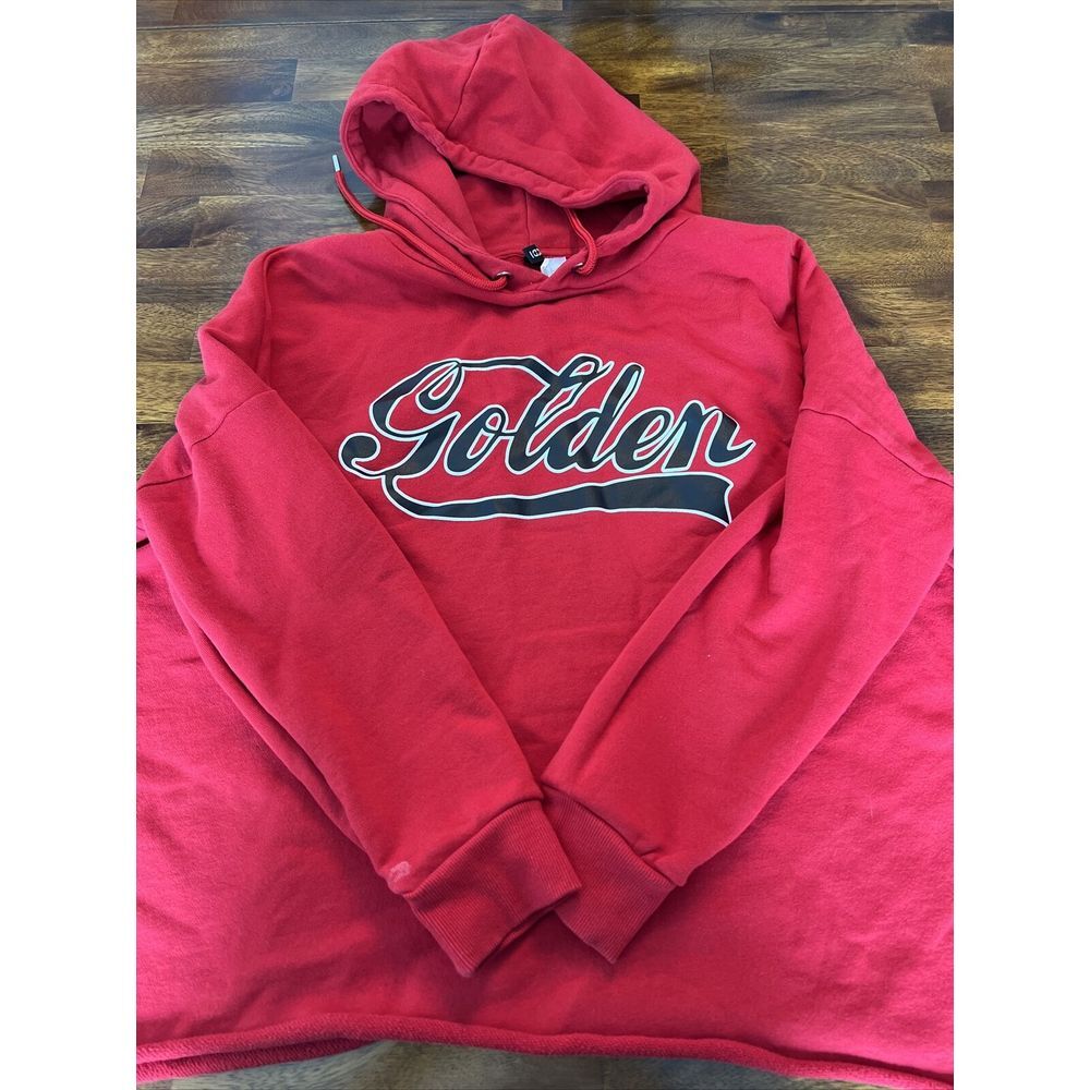 H&M‎ L Red Hoodie Sweatshirt Raw Cut On Bottom